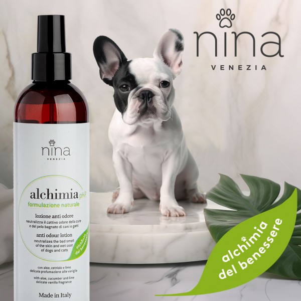 Nina Venezia ALCHIMIA - Lozione per Cane Gatto Anti Odore  Senza Risciacquo - Aloe 250 ml